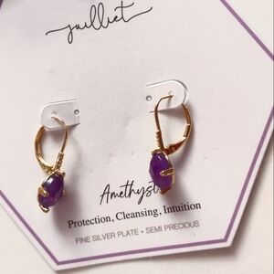 NWT Juilliet semi precious Amythyst fine silver plated  gold tone arrings